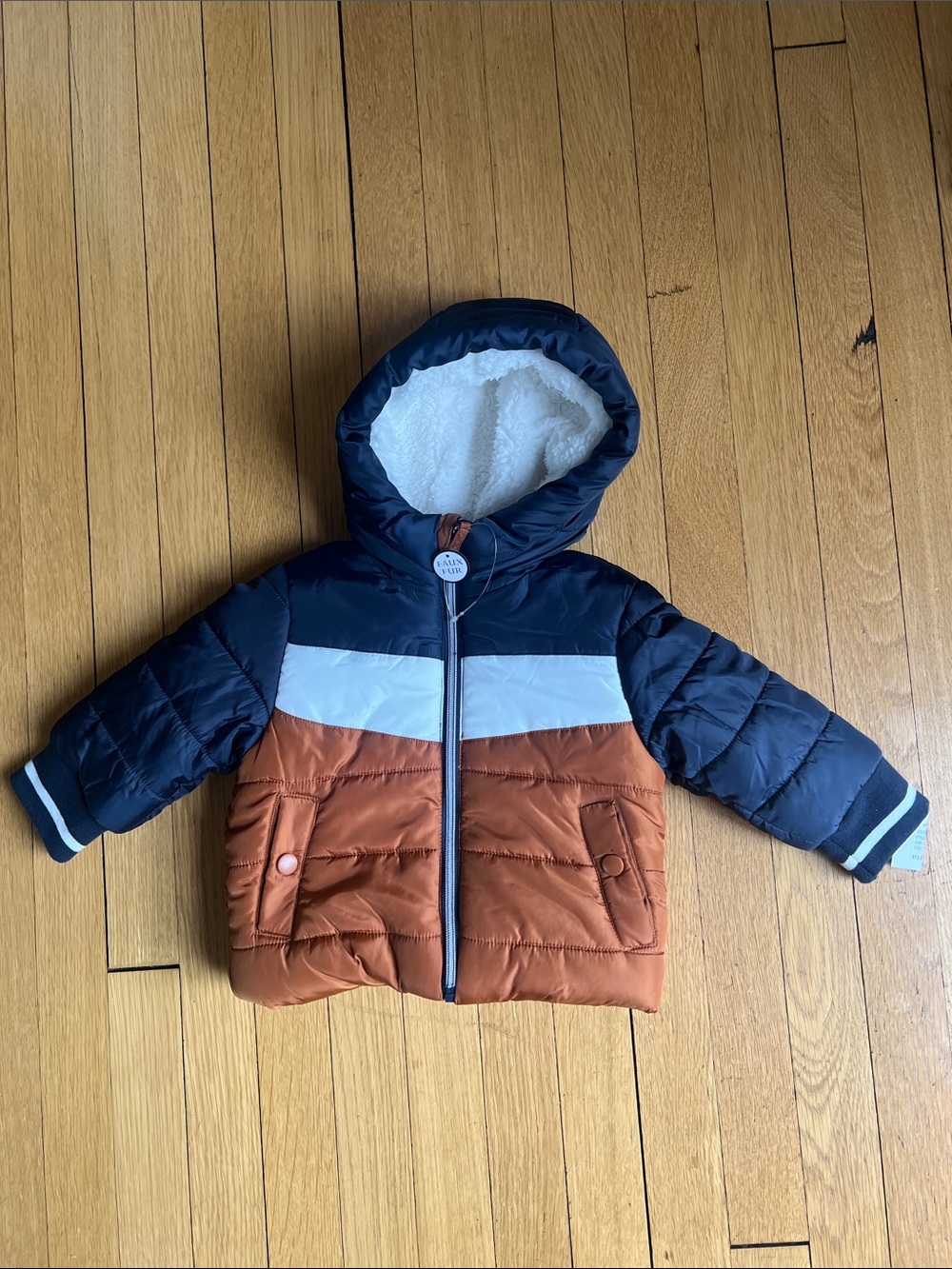 Rothschild Jacket Boys 12M Navy Cedar Colorblock Sherpa Hooded Puffer Winter NWT